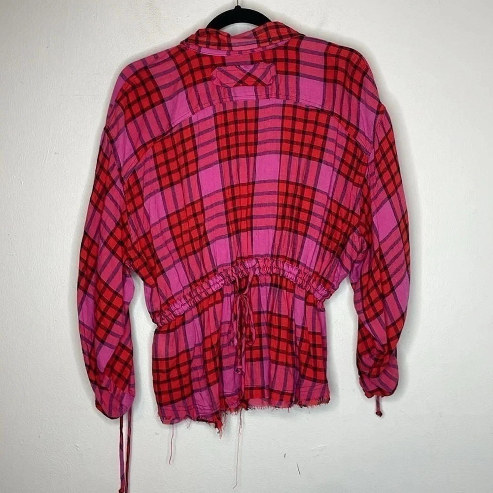 Free People | Pacific Dawn Button Down Tie Plaid Top NWT Size Small